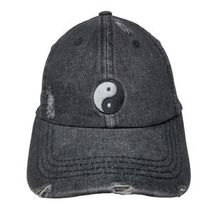 Yin Yang Ladies Slideback Hat Black One Size Adjustable Embroidered Distressed